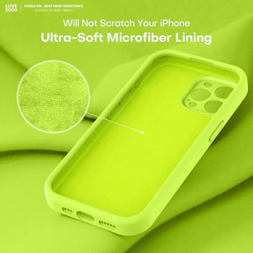 Image of LOVE 3000 Designed for iPhone 15 Pro Case, Premium Silicone with [Soft Anti-Scratch Microfiber Lining] Shockproof Protective Phone Case for Men Women Girls 6.1 inch, Fluorescent Green