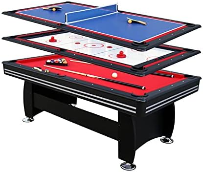7 Foot Billiard Game Room Table,3 in 1 Billiards Pool Cue Stick Ice Hockey Table Ping Pong Table Includes Billiard Cues, Balls, Triangle, Chalk and Brush