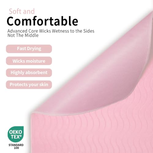 Image of Accompagner Incontinence Bed Pads Washable Waterproof Underpads 36 inchx54 inch 2pc | 4-Layer Heavy-Absorbency Reusable Pee Pads for Adults, Kids, Elderly, Dogs, Bedridden, Bedwetting, Nursing, Sofa (Pink)