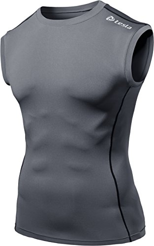 Tesla TM-R15-GRKZ_Large Men's R Neck Sleeveless Muscle Tank Dry Compression Baselayer R15