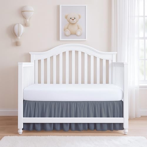 Rajlinen Ruffled Crib Bed Skirt, Microfiber, Dust Ruffle with Split Corners, 14" Drop, Nursery Toddler Bedding for Baby Boys or Girls, Dark Grey