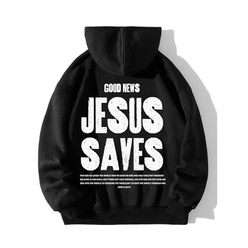 Jesus Saves Letter Print Hoodies for Men Christian Pullover with Pocket Faith Hooded Sweatshirt Religious Oversized Tops3