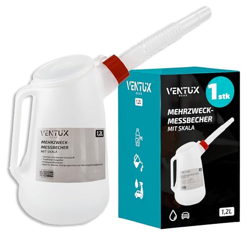 Ölkanne 1,2L - 1 Stück Messkanne mit Skala und flexiblem Ausguss - Ölkanne für Motoröl Auto Motorrad Werkstatt - Füllkanne für Öl Kühlmittel und Fahrzeugflüssigkeiten