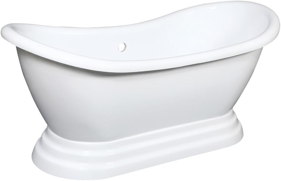 Kingston Brass VTPDS602827 Aqua Eden 60" Acrylic Double Slipper Pedestal Tub, Glossy White