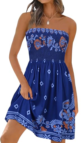 Image of elescat Summer Dresses for Women 2026 Strapless Casual Beach Cover Ups Tube Top Sundress