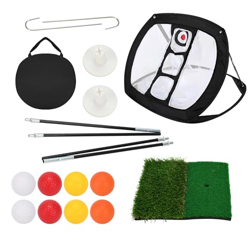 Pop-Up Golf Chipping Net Set with Mat & 8 Practice Balls- Professional Golf...