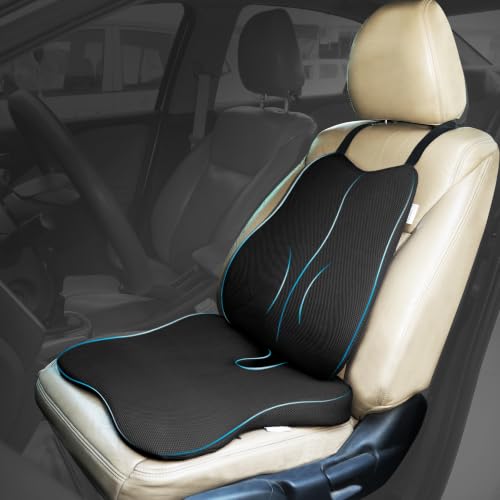 Image of Car Cushion & Back Support - Memory Foam Combo with Coccyx Cushion & Lumbar Support for Driving Comfort, Office Seating, Daily Posture Support & Extended Sitting Hours, (Black Mesh)