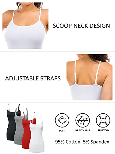 Image of Long Cotton Camisole Tank Tops for Women | Basic Braless Layering Tops with Adjustable Spaghetti Straps