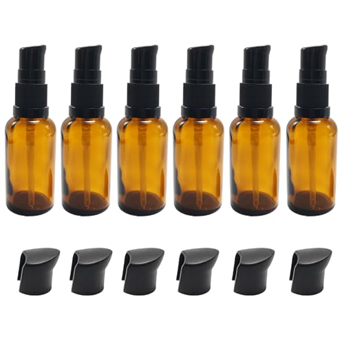 6PCS Empty Refillable Amber Glass Pump Press Bottles Cosmetic Storage Container Vial Jars Holder Pot For Makeup Lotion Emulsion Serum 30ml/1oz