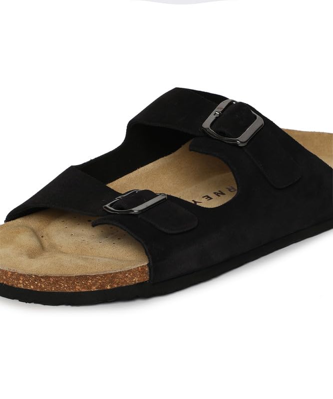 Image of HF JOURNEY Men's Vasco Double Strap Cork Footbed Sandals - Adjustable Buckle Slip-On Comfort Slides (Size 41-46)