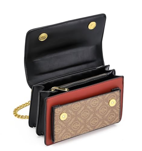 Image of Diva Dale MKF Crossbody Bag, White with Gold Chain Strap, Studded Design, Signature Logo
