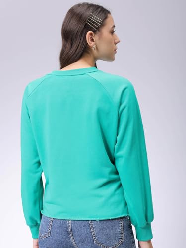 Image of Freehand by The Indian Garage Co Women Fit and Flared Solid Shirred Sweatshirt