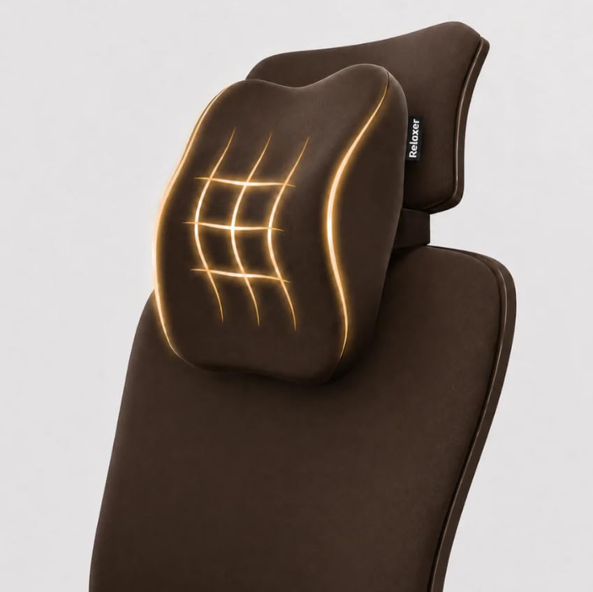 Image of Relaxer Office Chair Neck Rest | Ergonomic Cervical Neck Support Cushion for Office, Gaming & Study Chair | Relieves Neck Pain, Shoulder Tension & Desk Fatigue | Adjustable Strap (Brown)
