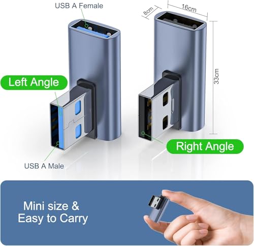 Image of WISTAR USB 3.1 90 Degree Adapter - 2 Left Angle & 2 Right Angle USB A Male to Female Adapter for PC, Laptop, Mac, Car Charger, Power Bank and Most USB Devices