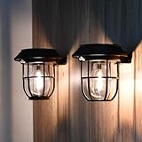 Sunfee 2 Pack Solar Lantern Wall Lights Fixtures with Motion Sensor, Solar Powered Porch Light, Vintage Hanging Solar Wall Sconce Outdoor,for Porch, Yard