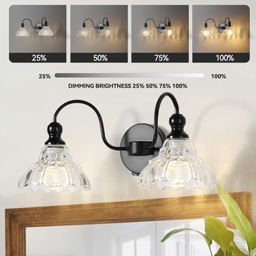 Image of camuucci Battery Bathroom Light Fixtures 10000mAh Rechargeable 2-Light Black Modern Vanity Lights Indoor Not Hardwired with Remote Control Wall Sconce for Mirror Living Room Bedroom(Bulbs Included)