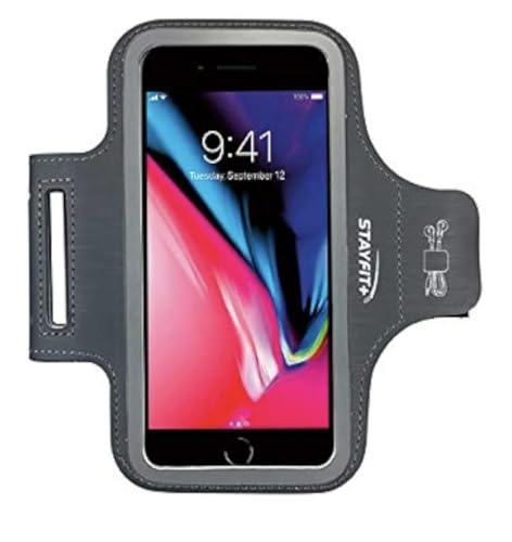 Stayfit Active Cell Phone Fashion Armband for iPhone 8, 7, 7S, 6, 6S, SE, 5 and Samsung Galaxy S9, S8, S7, S6 Phones (Charcoal/Grey, Regular)