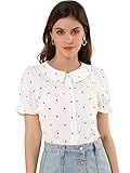 Allegra K Damen Puffärmel Bubikragen Rüschen Sterne Shirt Bluse Weiß M