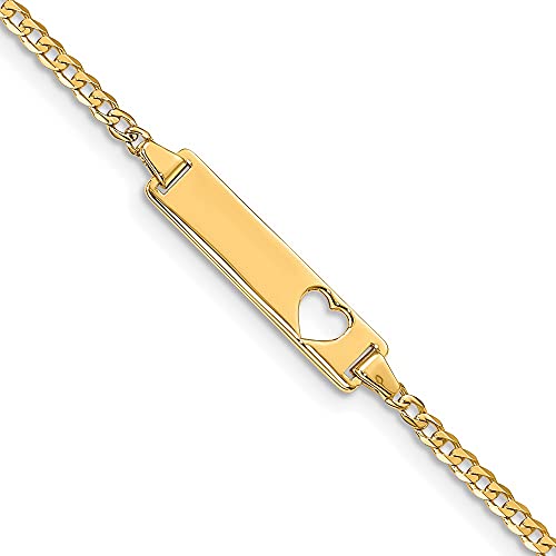 Jewels By Lux Engravable Personalized Custom 10K Yellow Gold Flat Curb Link Id Bracelet For Women Length 7 Inches Width 5.01 Mm With Lobster Claw Clasp #TOP1
