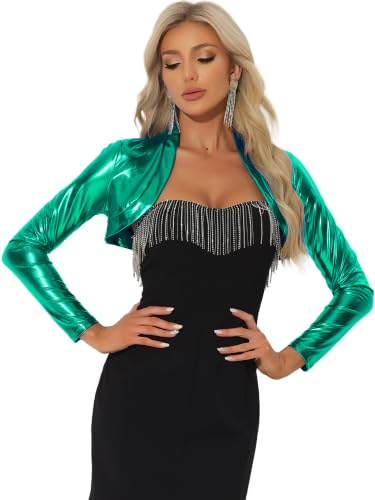 Image of Allegra K Women's Bolero Jackets Holographic Shrug Open Front Metallic Shiny Cropped Cardigan