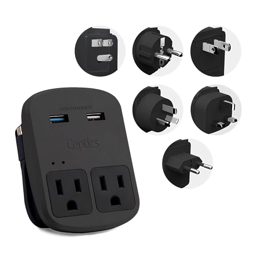 Image of European International Travel Adapter Plug Kit Grounded Dual USB - 2 USA Outlets Input Plugs for Europe, Asia, China, USA, South America, and More - Surge Protection by Ceptics