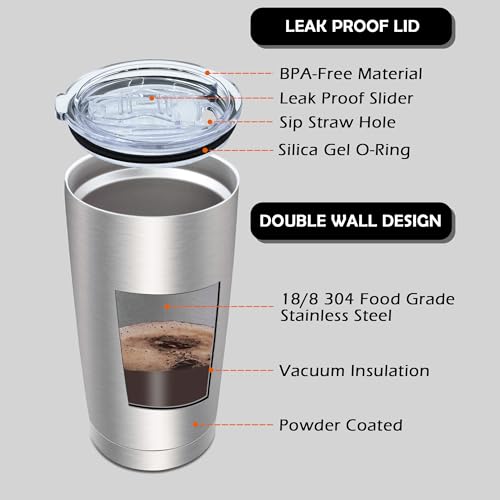 AIANJI 20oz Insulated Tumbler (6-Pack, Stainless Steel) — view 3