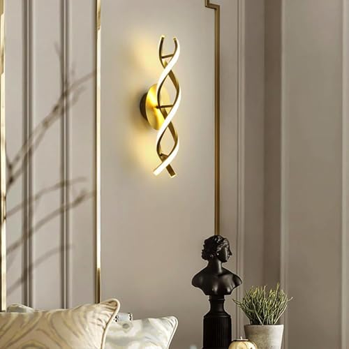 Image of Groeien Modern 3 Color LED Wall Sconce Golden Curl Wall Light for Bedroom Living Room Corridor Lighting Fixtures Wall Mount(Warm+Natural+Coolwhite)(GoldenCurl)