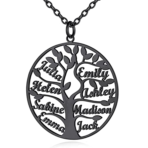 Custom4U Tree Of Life Necklace Personalized with 1-8 Names S925 Silver/Stainless Steel/18k Gold Family Tree Pendant Custom Handmade Birthday Gifts for Mom Grandma Women Gifts for Birthday (G