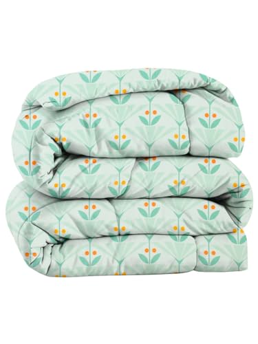 Image of HOMEKART 220 GSM Premium Reversible Microfiber AC Comforter for Single Bed | Soft, Lightweight & Breathable All-Season 3-Layer Quilted Blanket (150 cm x 225 cm, Floral, Bright Green)