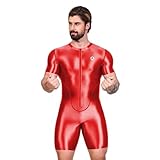 [AMORESY] アモレシー 公式 スポーツ ボディスーツ 半袖 膝上丈 上下一体型 男女兼用 ジム トレーニング 吸湿通気 Olympus シリーズ (レッド, L)