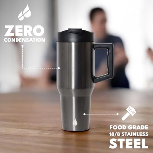 Image of Elemental 100% Leak Proof 32oz Tumbler with Handle & Straw Travel Mug | Stainless Steel Double Wall Insulated Tumbler for Hot and Cold Beverages with Sip & Straw Lid