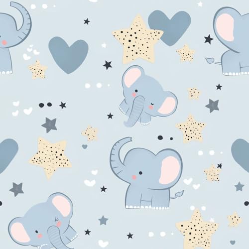 JIAOQSS Carta Da Parati Autoadesiva Carino elefante bambino stella cuore blu Carta Adesiva Per Mobili Armadio Fantasia...