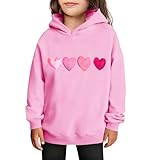 Valentines Hoodie For Girls Unisex Oversized Heart Print Valentine Sweatshirt Love Holiday Party Pullover Size 3-13 Holiday Outfit Pink