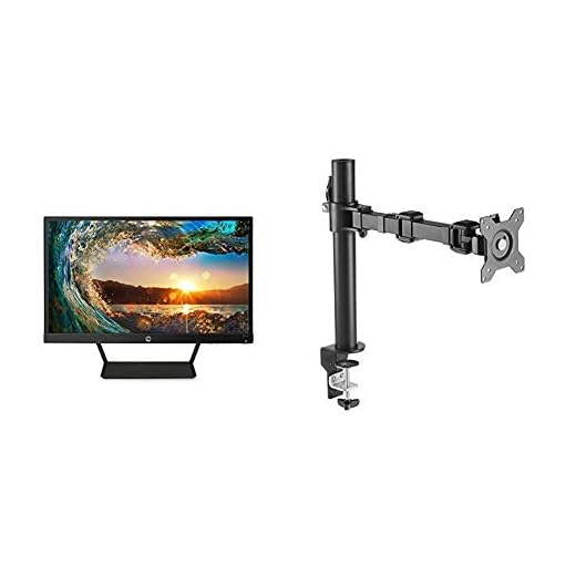 HP Pavilion 21.5-Inch IPS LED HDMI VGA Monitor (22cwa), Black with AmazonBasics Single Computer Monitor Stand – Height Adjustable Desk Arm Mount, Steel Bundle