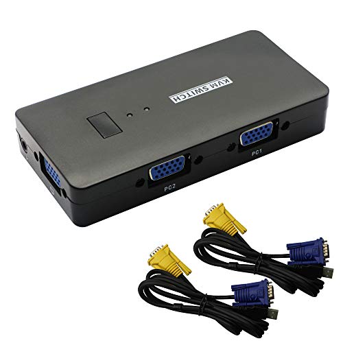 KVM Switch 2 Port,VGA 2 in 1 Out Switch Selector,VGA Video Sharing Adapter Manual Switcher with 4 USB Hub,1920 x 1440 Resolution,for 2PC,Monitor,Printer,Keyboard,Mouse Control