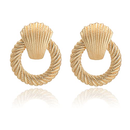 Matte Gold Retro Hoop Clip Earrings For Women Unique Statement Dangle Clip On Earrings For Women Girls #TOP9