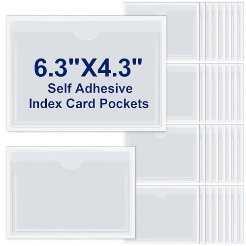 Chinco 30 Pcs Self Adhesive Pockets, Bin Labels for Storage Bins, Clear Pocket Label Sleeves, Plastic Index Card Holder with Top Open for Organizing Bins Box Drawer(6.3 x 4.3 Inches)