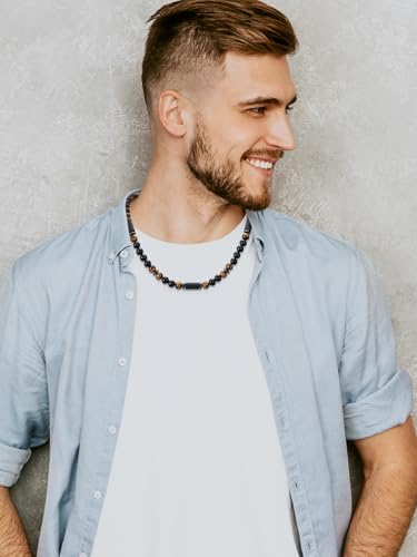 Top Plaza Men's Tiger Eye Lava Stones Healing Crystal Necklace Handmade Gemstone Beaded Necklace for Men Stress Relief Balance Protection Jewelry Gifts4