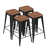 SHINEBOOM Barstools Set of 4 Black Metal Bar Stools Industrial Modern Bar Chairs with Wood Top for Kitchen Island Counter Height Cafe Resturant Stools, 30 inch