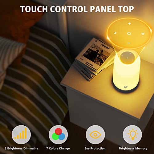Goseaar Table Lamp, Cool Led Lamp For Bedroom, Touch Lamp With 7 Rgb Color Changing, Nightstand Lamp With 5 Levels Dimmable Brightness & Memory Function, White #TOP1