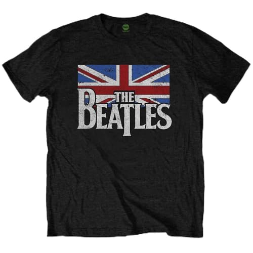 Image of The Beatles DOP T Logo & Vintage Flag Official Childrens Tee T-Shirt Boys Kids 7-8 Years Black