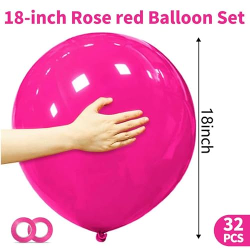 Image of 32Pcs Hot Pink Big Balloons 18 Inch, Round Large Latex Party Balloons for Birthday Wedding Decorations.