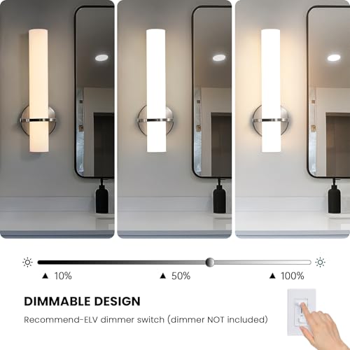 Image of AIJIASI Brushed Nickel Wall Sconces Set of Two - 15 inch Modern Bathroom Sconce 15W 3000K Dimmable LED Sconces Wall Lighting, Indoor Wall Sconce Light for Living Room Corridor Mirror Bedroom Stairs