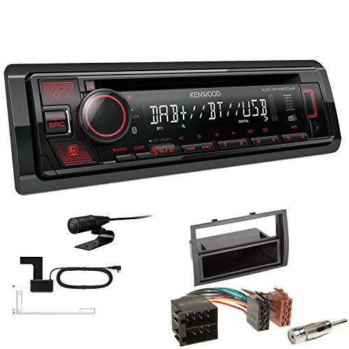Kenwood KDC-BT450DAB 1-DIN DAB Autoradio Bluetooth CD USB AUX Einbauset passend für FIAT Ducato 2006-2011 schwarz