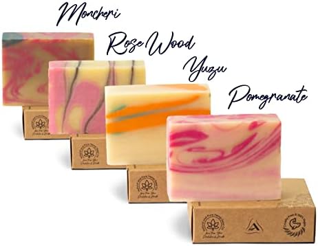 AURIAL - Bar Soap - Organic Essential Oils with Hemp Seed Oil - Handmade Soap Bar - Face and Body - Made in USA - Feminine 4.5 oz Variety Pack of 4 christmas gift