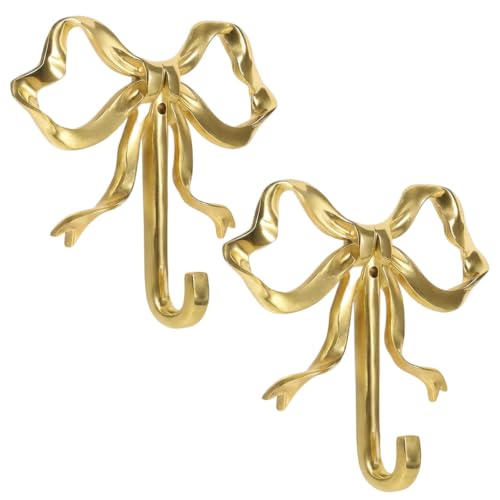 Image of JISRKP 2Pcs Gold Hooks, Decorative Bow Wall Hooks for Entryway Organisation and Farmhouse Decor, Gold Coat Hooks with Screws for Lightweight Garment Hanging and Small Space Optimisation