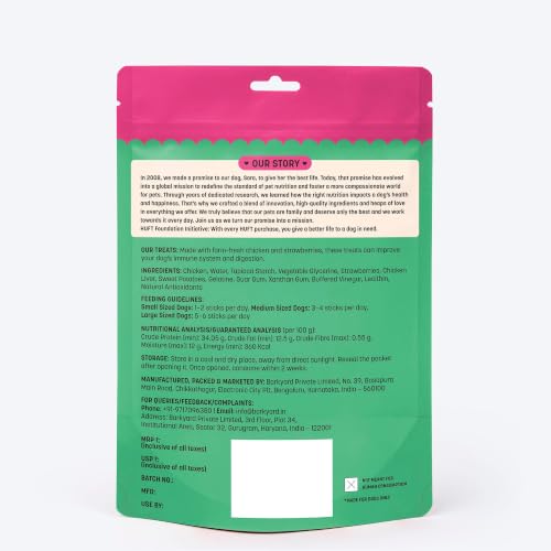 Image of Yum Nums by HUFT Soft & Chewy Sticks - 200 gm | Strawberry & Chicken | Dog Treats for Puppy & Adult Dogs | Training Treats for Small Dogs | Dog Snacks & Treats | Healthy & Tasty