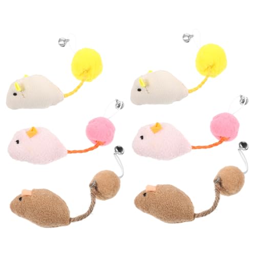 Abaodam 6Pcs Mouse Cat with Bell Interactive Plaything for Cats and Kittens Chew and Kick Boredom Relief for Indoor Pets