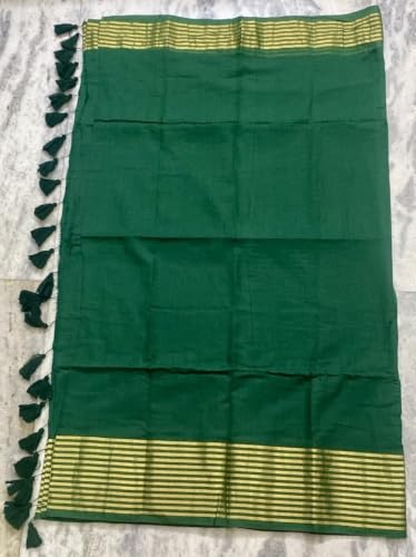 Image of Women's Mul Cotton Saree with Tassels | Soft Mulmul Saree | Woven Stripes & Zari Line | 5.5 Metres - Without Blouse