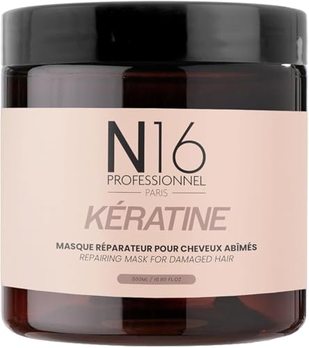 Masque Bio Kératine N16 Professionnel - Réparateur -Certifié Cosmos Organic ECOCERT - Sans Sulfate Parabène Marque Française - 500ml